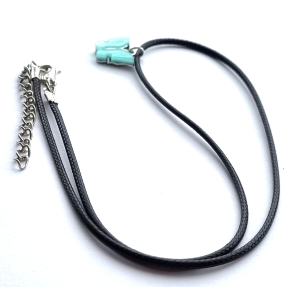 Necklace | Turquoise Butterfly Pendant | Black Cord with Silver Clasp 🦋 - Picture 3 of 6